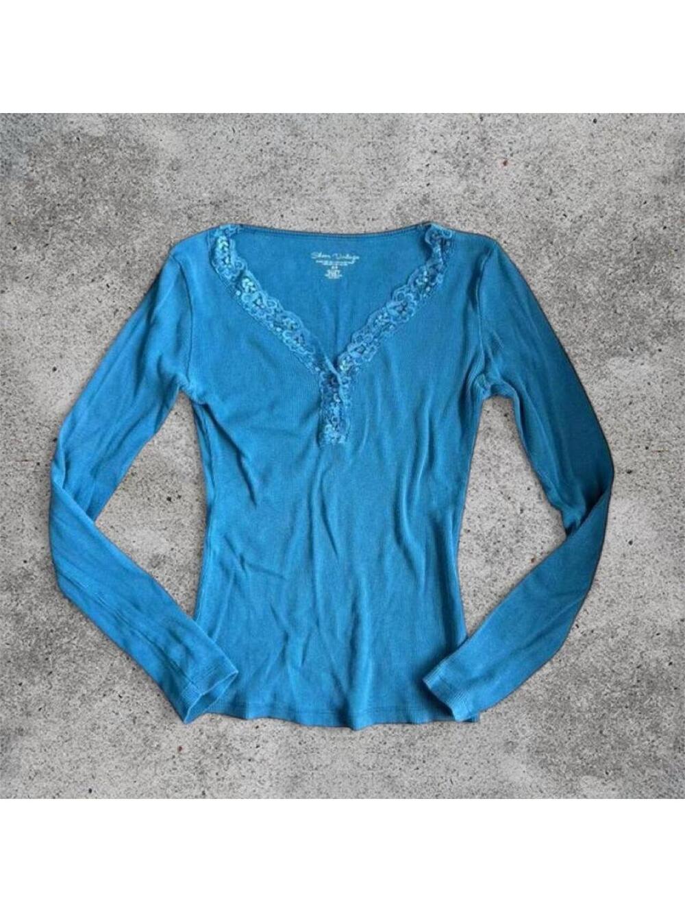 Suzy shier teal long sleeve with lace